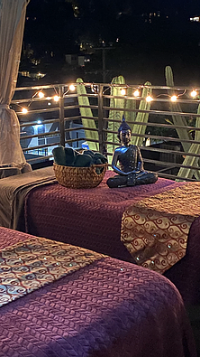 Spa beds decorated with buddha